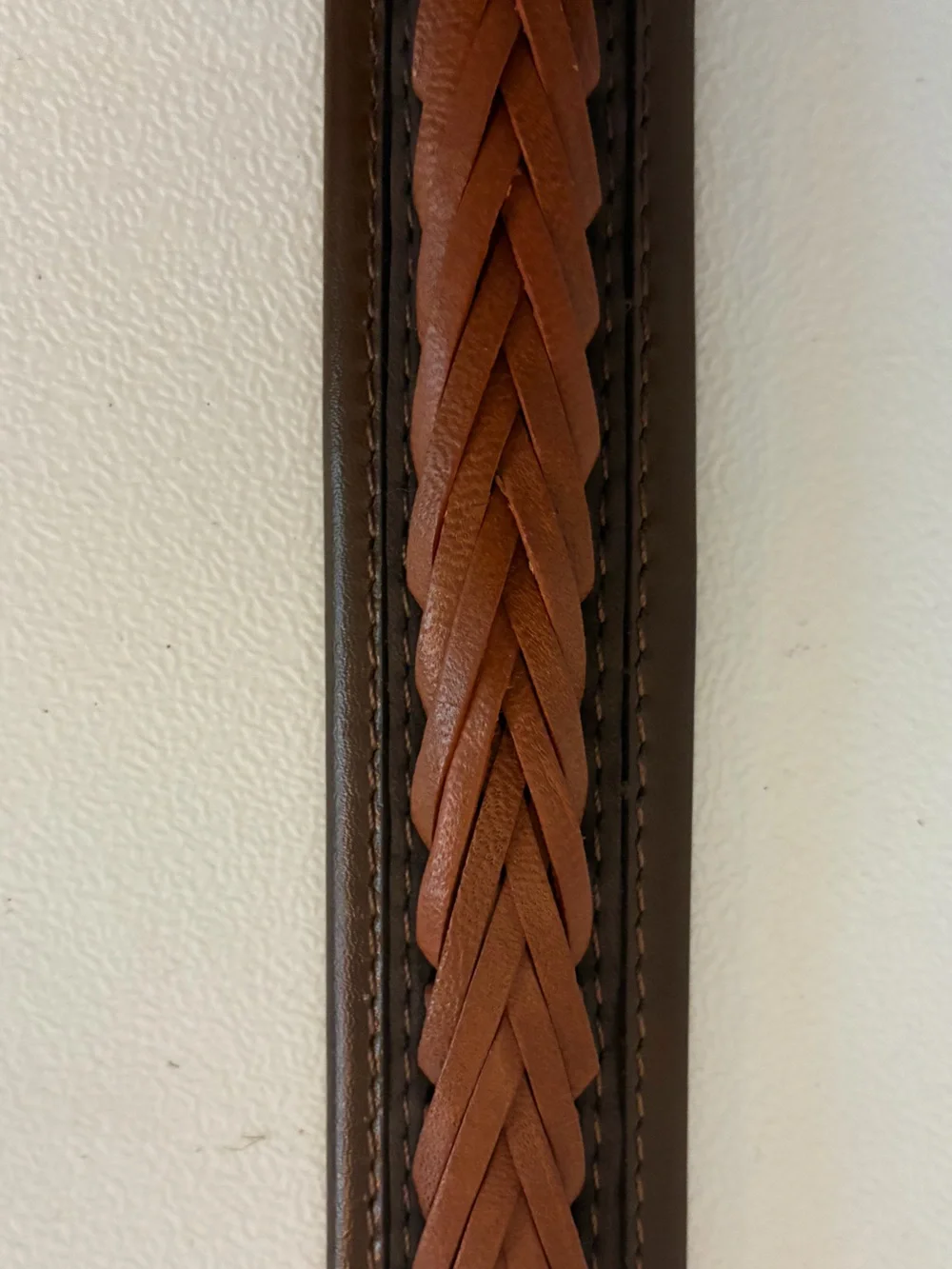 Vintage Brown Woven Leather Belt Two Tone Braided Inlay Mexico Gold Buckle Sz 38